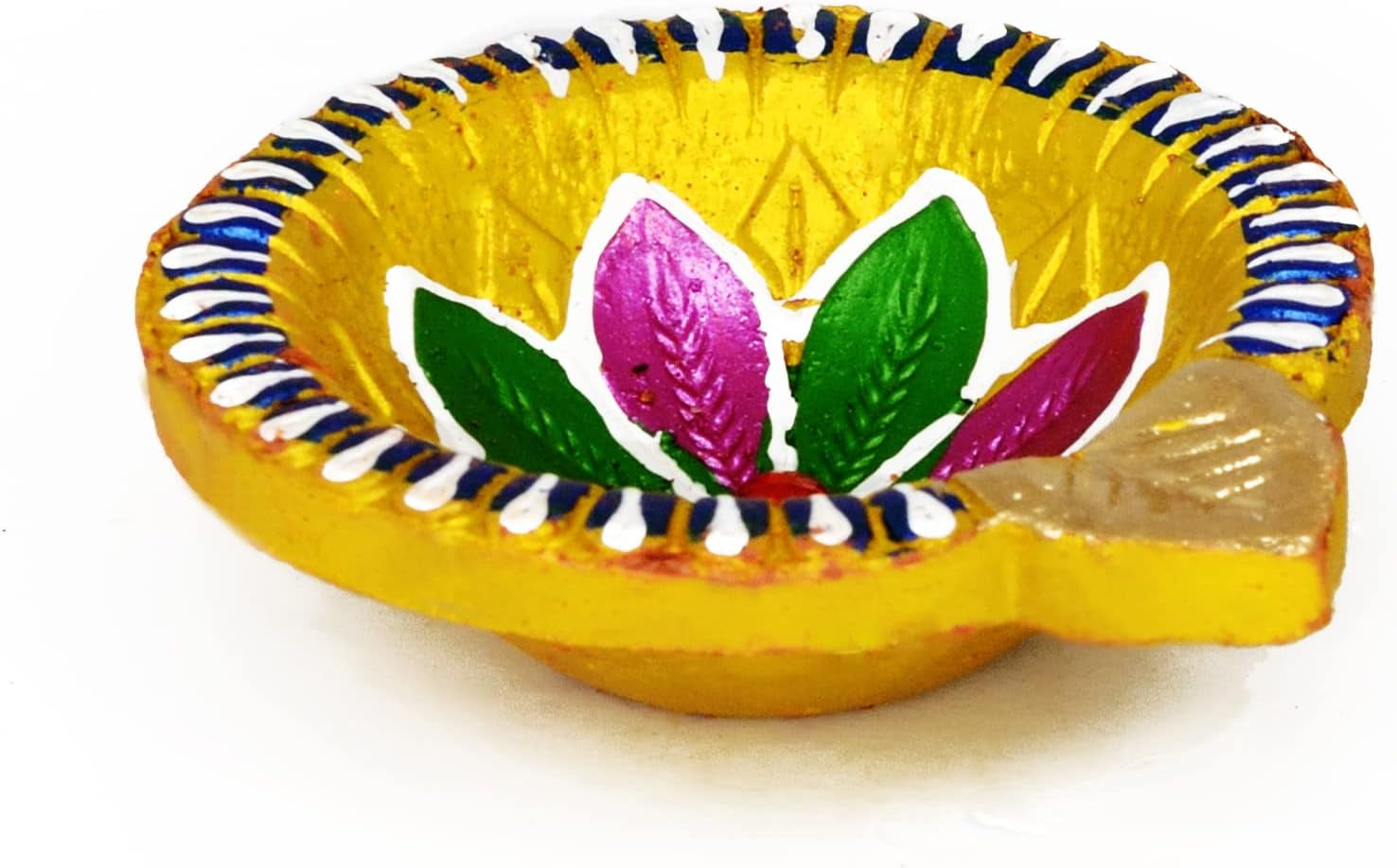 Diwali Diya - 10-Piece Clay Diyas for Pooja - Hand-Painted Diwali Tea Light Holder with Cotton Wick - Clean Burning Diya Lamps- Rangoli Diya Lamp Diwali Decor, Indian Decorations (Serenity)