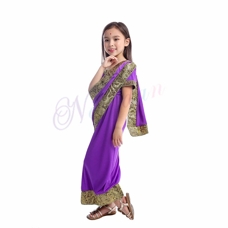 KIDS Indian Bollywood Girls India Saree Kaftan Sari Dress Clothing Indian Sari Halloween Costumes