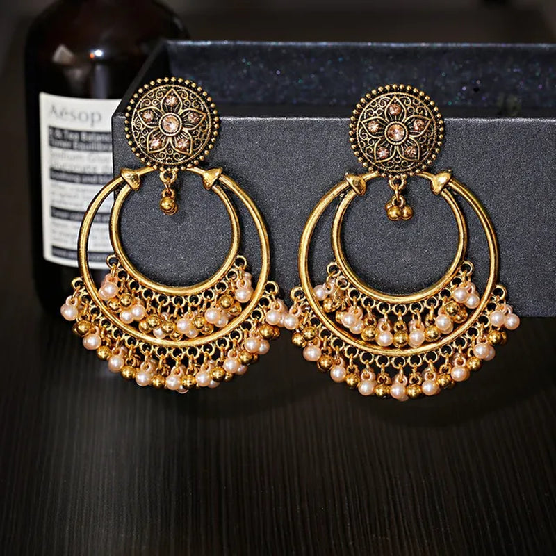 Pearl Beaded Tassel Earrings