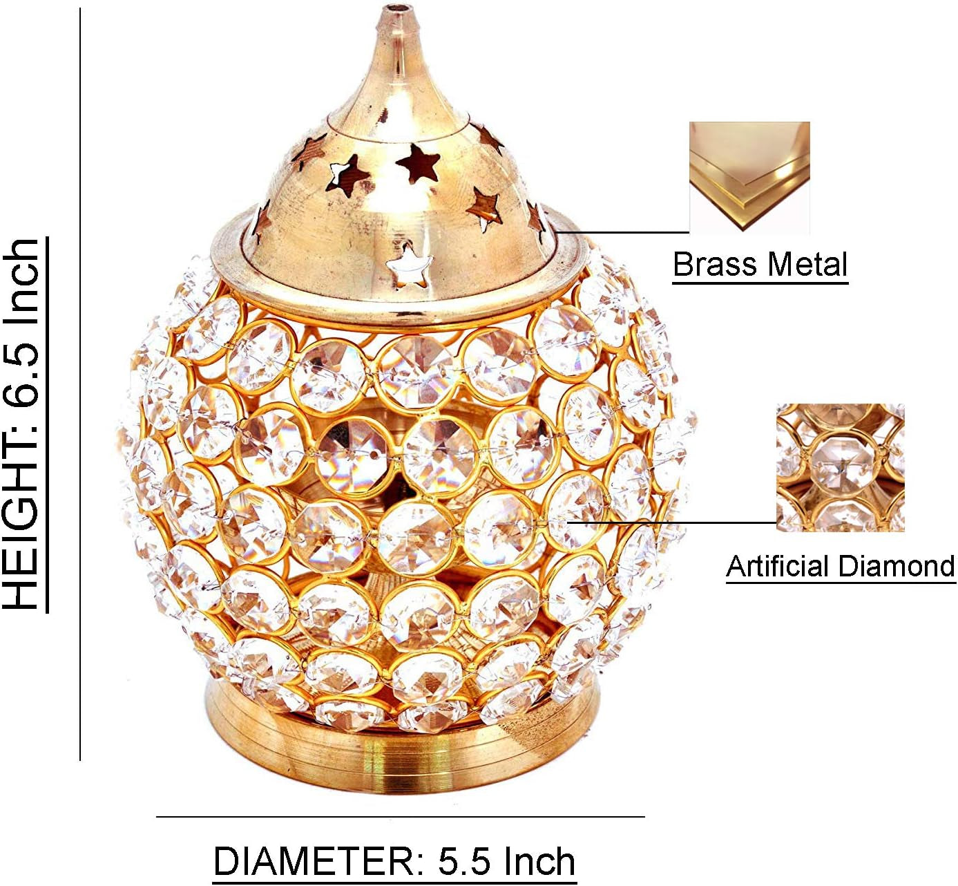 Brass Akhand Pooja Diya for Diwali - Akhand Jyot Diwali Dia - Puja Kutthu Vilakku Deepam Kodiyu Dewali Decoration Tea Light Holder - Crystal Oil Lamp -