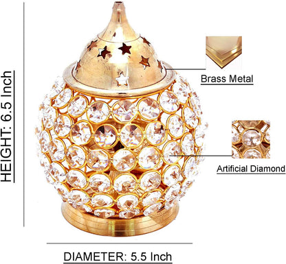 Brass Akhand Pooja Diya for Diwali - Akhand Jyot Diwali Dia - Puja Kutthu Vilakku Deepam Kodiyu Dewali Decoration Tea Light Holder - Crystal Oil Lamp -