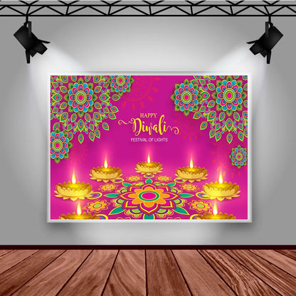 Happy Diwali Backdrop Festival of Lights Backgrounds for Photo Studio Gold Lotus Party Decor Photography Backdrops