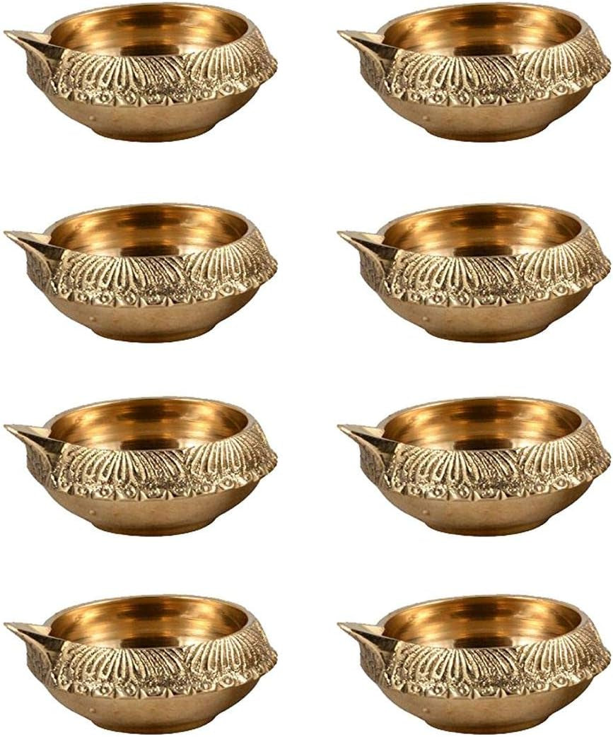 Brass Diya for Puja Kuber Diya [ 10 Pc ] - Handmade Indian Brass Oil Lamp for Puja - Kutthu Vilakku Nilakku Deepam for Diwali Decorations - Diwali Gifts ®