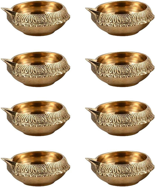 Brass Diya for Puja Kuber Diya [ 10 Pc ] - Handmade Indian Brass Oil Lamp for Puja - Kutthu Vilakku Nilakku Deepam for Diwali Decorations - Diwali Gifts ®