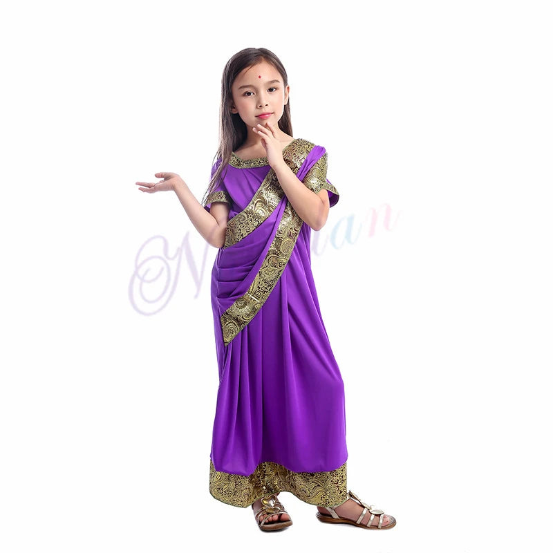 KIDS Indian Bollywood Girls India Saree Kaftan Sari Dress Clothing Indian Sari Halloween Costumes