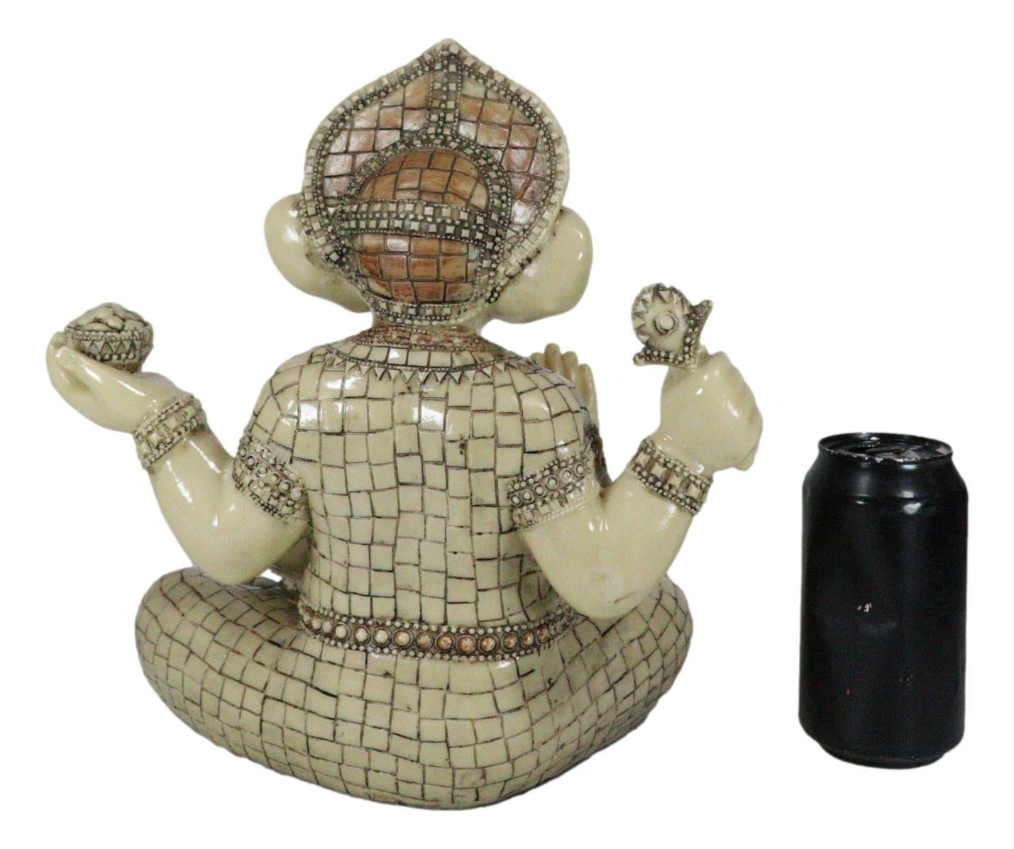 11" Hindu Ganesha Statue in Meditation with Bowl, Conch, and Lotus