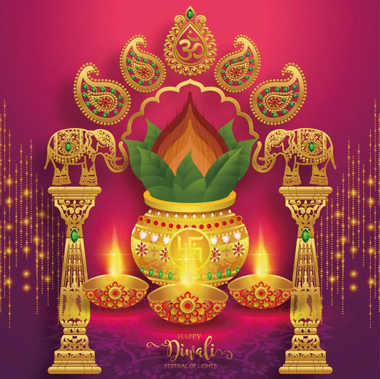 Laeacoo Diwali/Indian Festival Wall Hanging Gold Sparkly Red Backdrop Candle Elephant Fireworks Photography Backdrop Photo Background