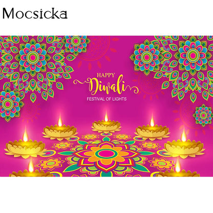 Happy Diwali Backdrop Festival of Lights Backgrounds for Photo Studio Gold Lotus Party Decor Photography Backdrops