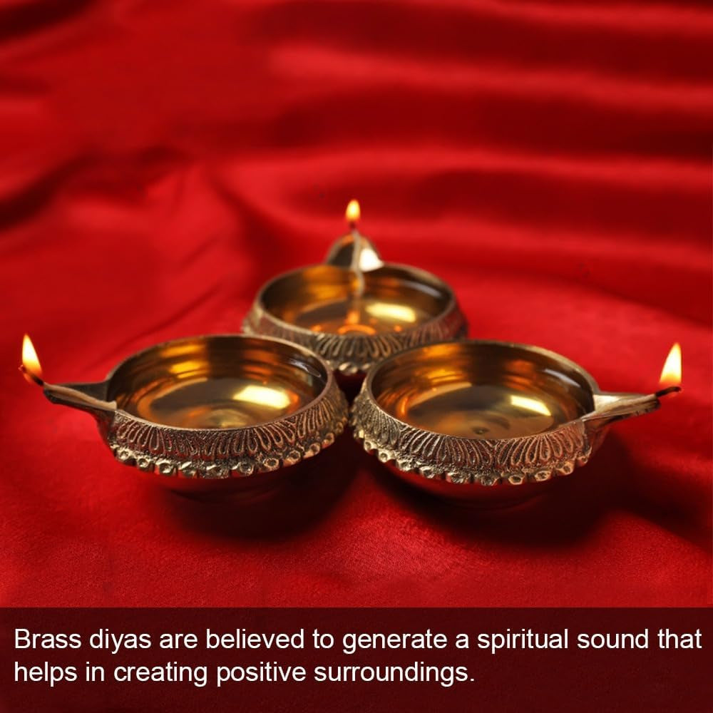 Brass Diya for Puja Kuber Diya [ 10 Pc ] - Handmade Indian Brass Oil Lamp for Puja - Kutthu Vilakku Nilakku Deepam for Diwali Decorations - Diwali Gifts ®