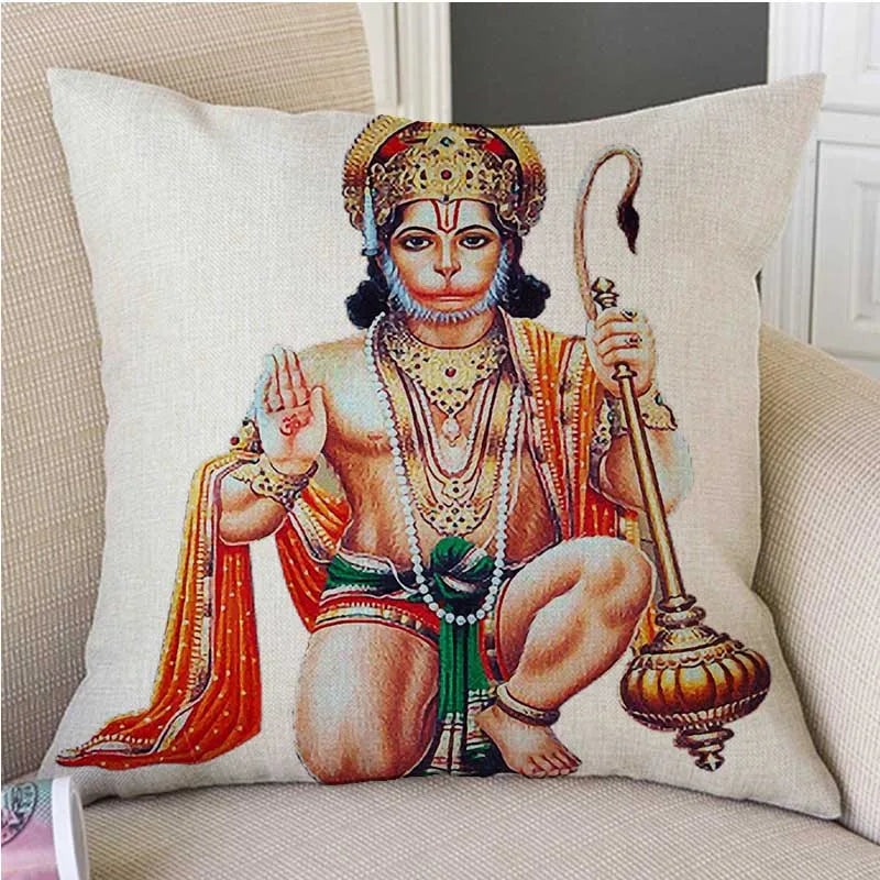 India Hanuman Ganesha Buddhism Art Home Decorative Pillow Case Cotton Linen Buddhist Worship Car Pillow Sofa Chair Cushion Cover