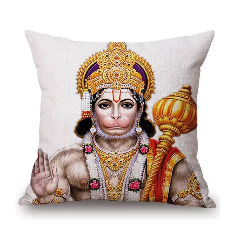 India Hanuman Ganesha Buddhism Art Home Decorative Pillow Case Cotton Linen Buddhist Worship Car Pillow Sofa Chair Cushion Cover