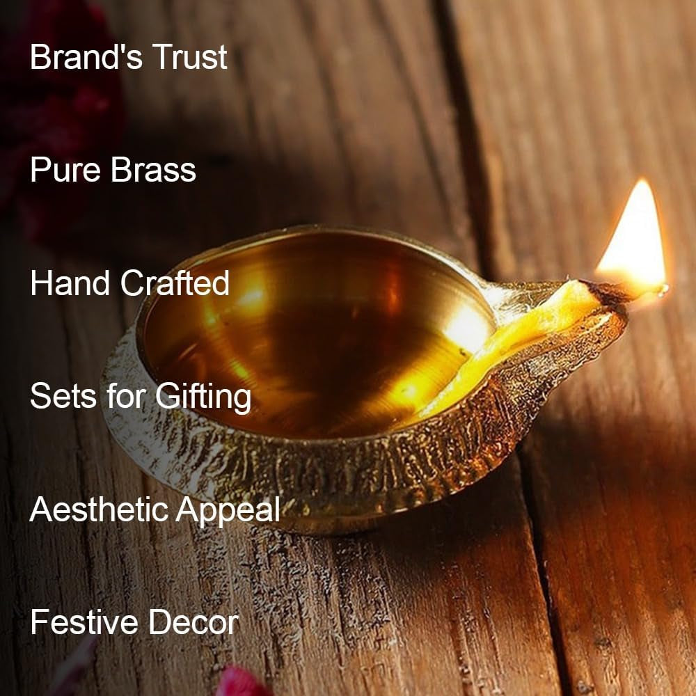 Brass Diya for Puja Kuber Diya [ 10 Pc ] - Handmade Indian Brass Oil Lamp for Puja - Kutthu Vilakku Nilakku Deepam for Diwali Decorations - Diwali Gifts ®