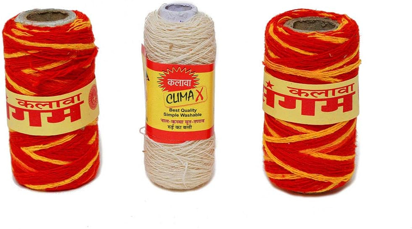 Mauli Thread Kalawa Moli Rakhi Thread Pooja Dhaaga Wrist Roll Kaccha Dhaga Pure Raksha Sutra for Pujan Havan Worship Raksha Bandhan Festival Set of 3 for Pooja Decoration