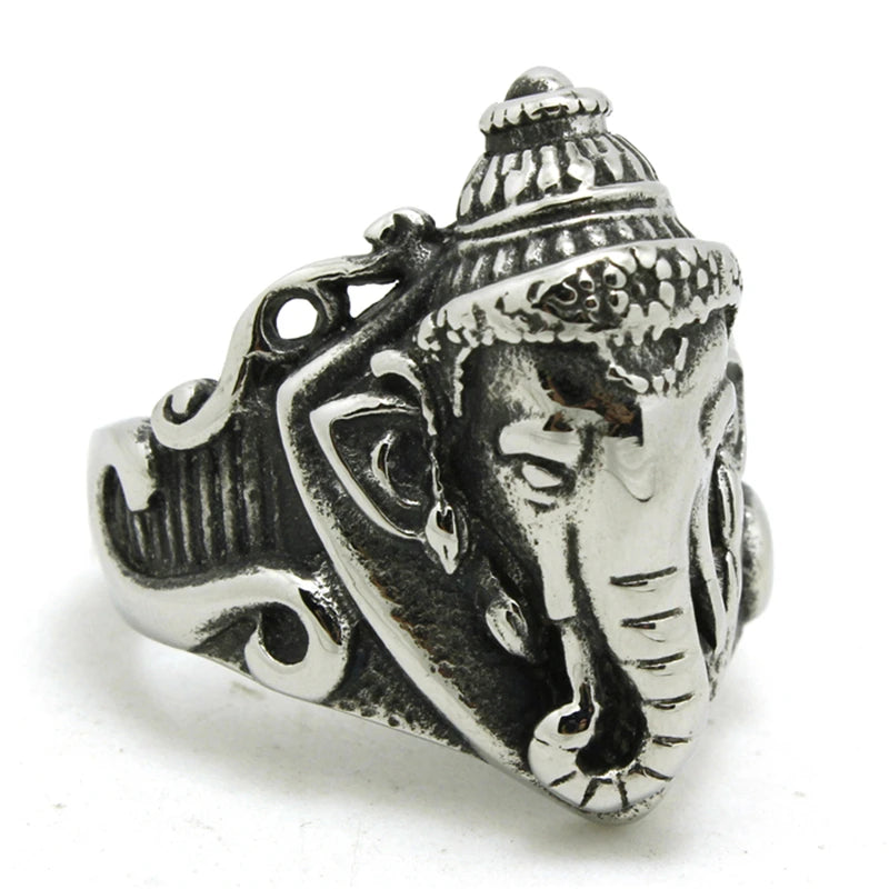 Cool Biker Ring Fashion Elephant Ring India Ganesha Ring Top Quality 316L Stainless Steel