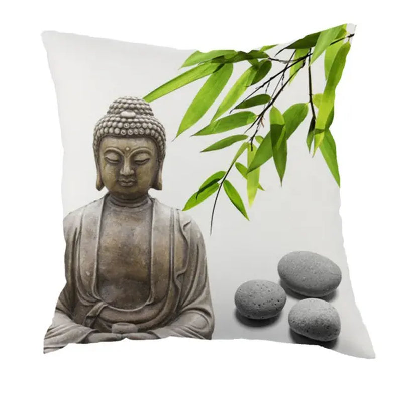 Indian Buddha Statue Stone Carving Sakyamuni Linen Pillowcase 