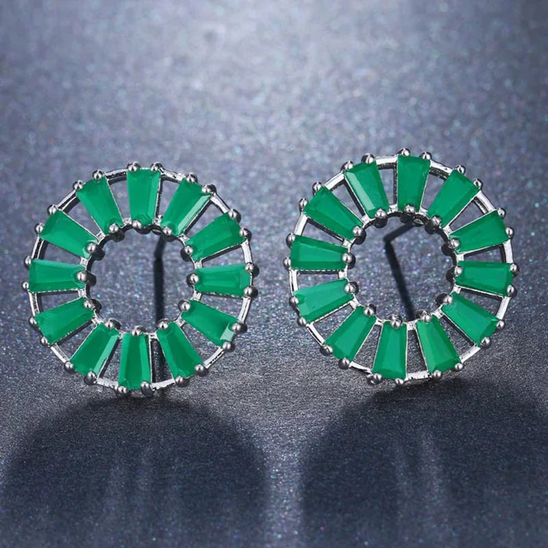 Green Crystal round Stud Earrings