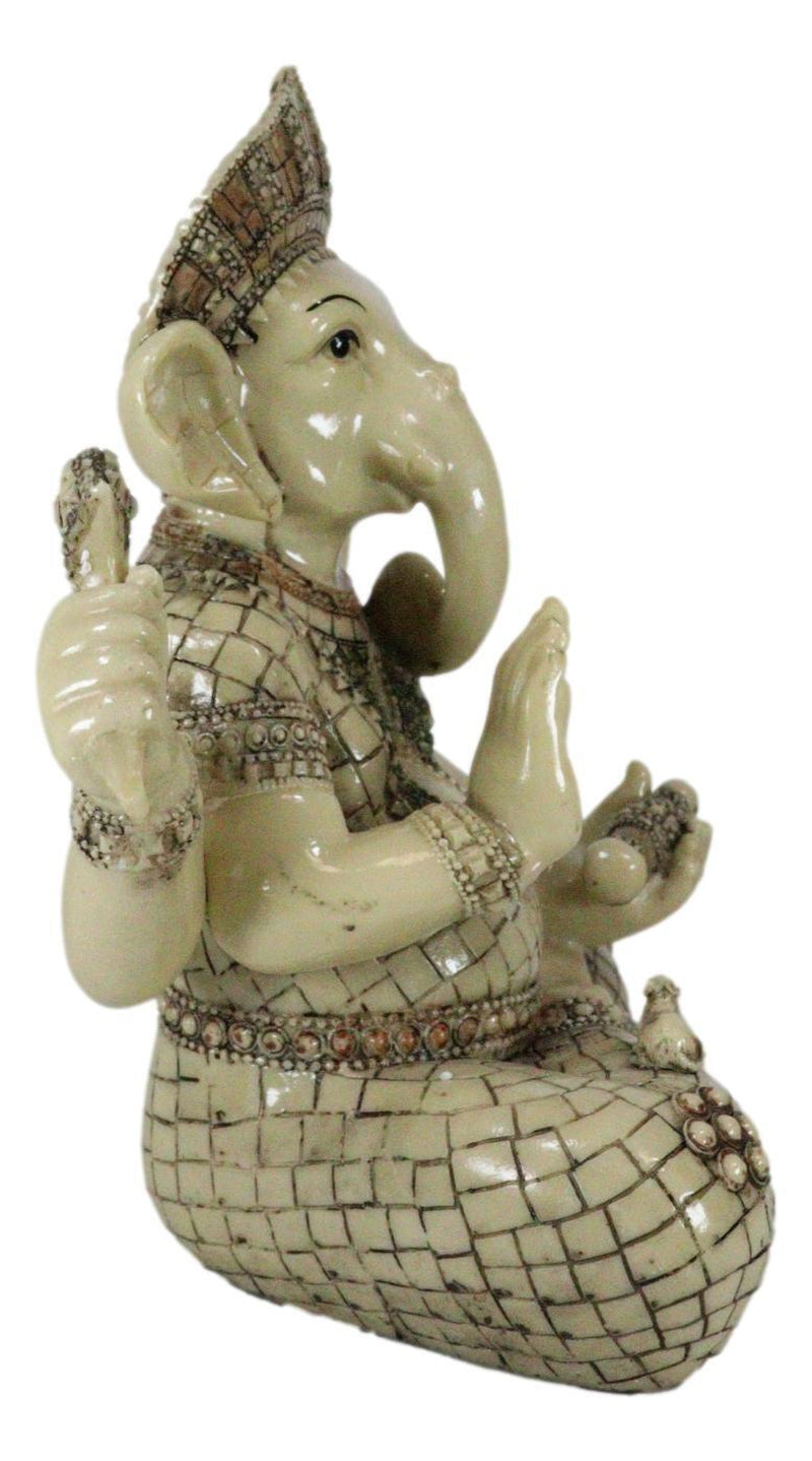 11" Hindu Ganesha Statue in Meditation with Bowl, Conch, and Lotus