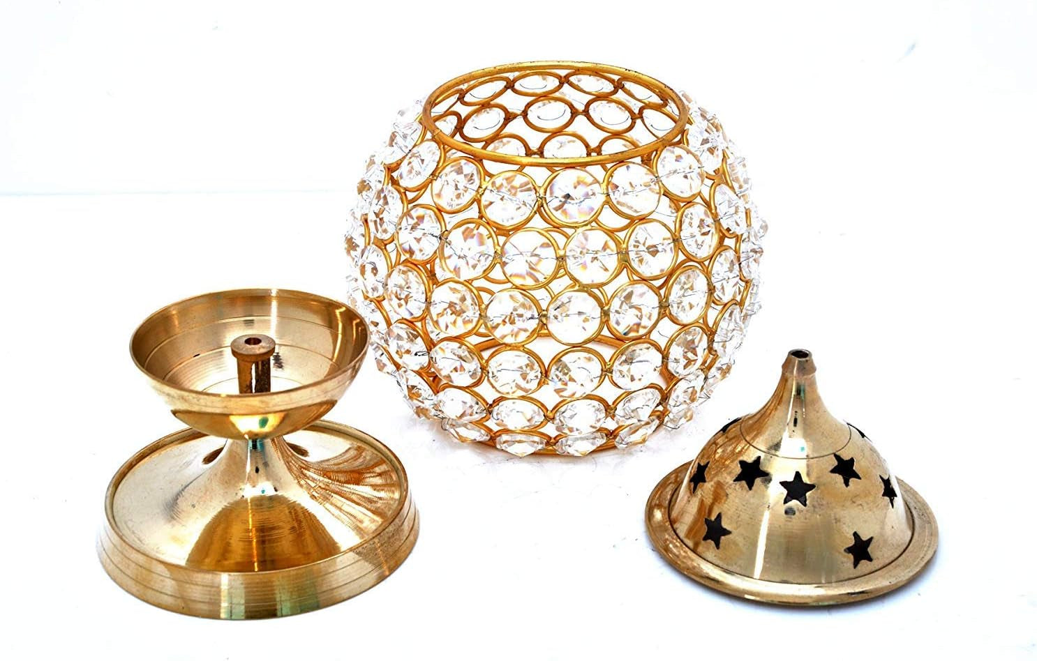 Brass Akhand Pooja Diya for Diwali - Akhand Jyot Diwali Dia - Puja Kutthu Vilakku Deepam Kodiyu Dewali Decoration Tea Light Holder - Crystal Oil Lamp -