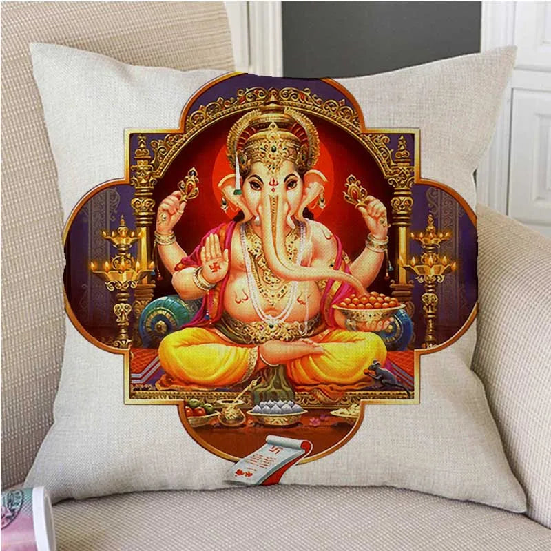 India Hanuman Ganesha Buddhism Art Home Decorative Pillow Case Cotton Linen Buddhist Worship Car Pillow Sofa Chair Cushion Cover