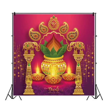 Laeacoo Diwali/Indian Festival Wall Hanging Gold Sparkly Red Backdrop Candle Elephant Fireworks Photography Backdrop Photo Background