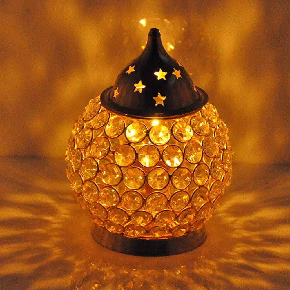 Brass Akhand Pooja Diya for Diwali - Akhand Jyot Diwali Dia - Puja Kutthu Vilakku Deepam Kodiyu Dewali Decoration Tea Light Holder - Crystal Oil Lamp -