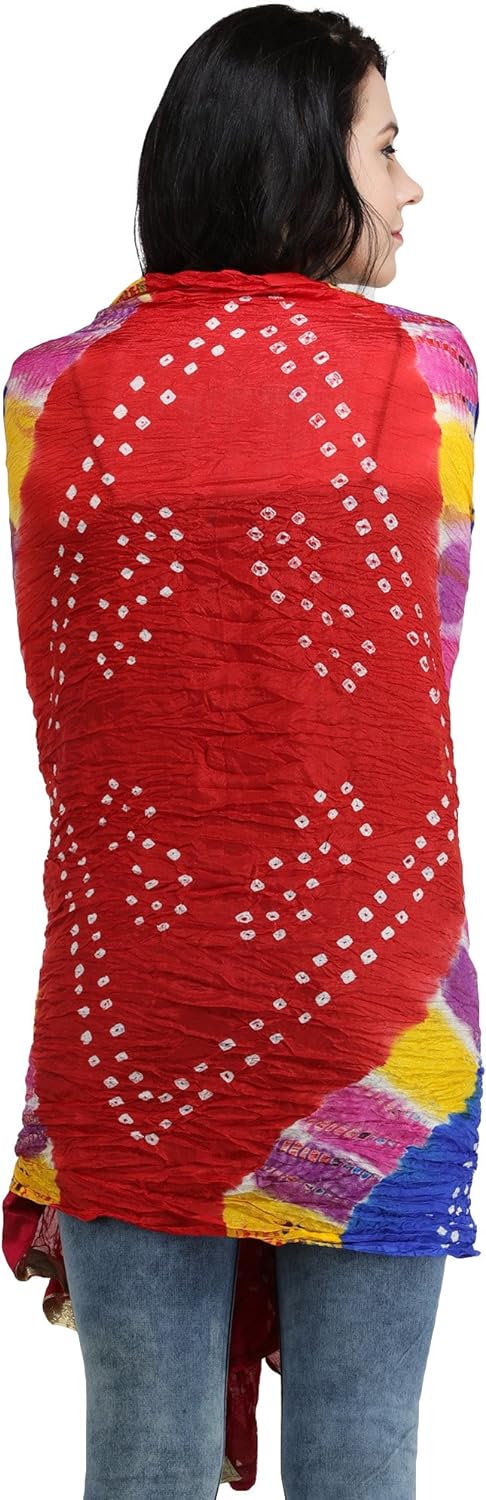 Indian Bandhani Tie-Dye Crinkled Dupatta with Gota Border