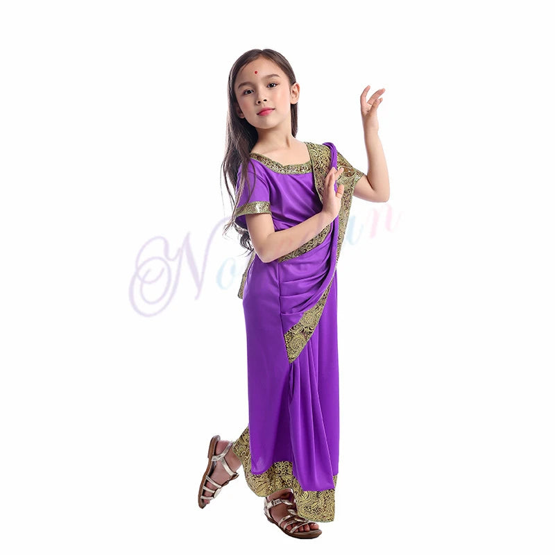 KIDS Indian Bollywood Girls India Saree Kaftan Sari Dress Clothing Indian Sari Halloween Costumes