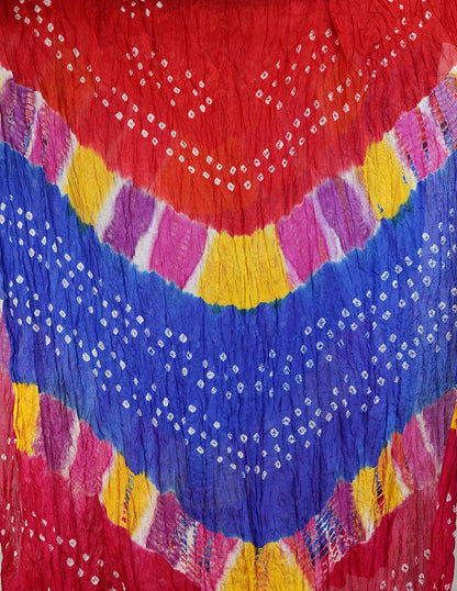 Indian Bandhani Tie-Dye Crinkled Dupatta with Gota Border