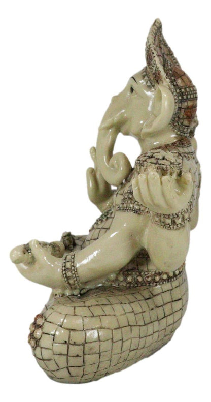 11" Hindu Ganesha Statue in Meditation with Bowl, Conch, and Lotus