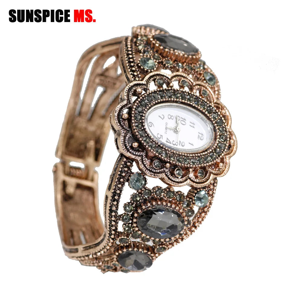 Quartz Wristwatch Retro Vintage Bangle Cuff