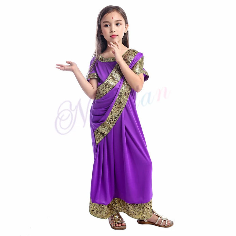 KIDS Indian Bollywood Girls India Saree Kaftan Sari Dress Clothing Indian Sari Halloween Costumes