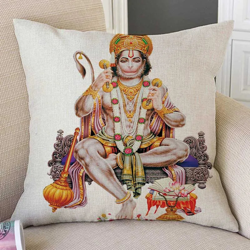 India Hanuman Ganesha Buddhism Art Home Decorative Pillow Case Cotton Linen Buddhist Worship Car Pillow Sofa Chair Cushion Cover