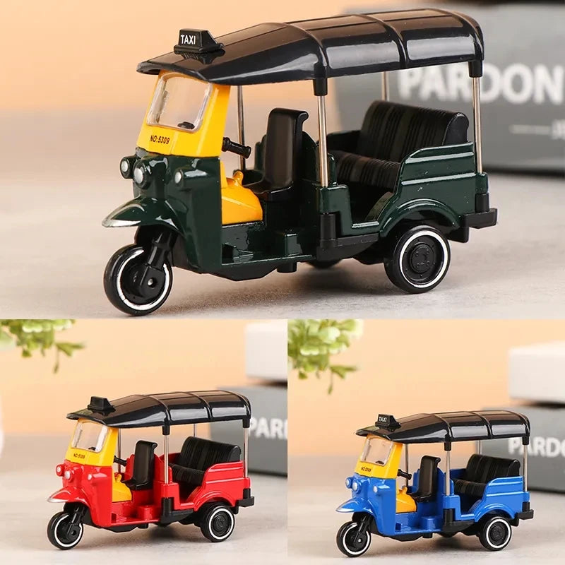 1:43 Scale Metal Alloy Classic Tuk Tuk Taxi Bangkok India Tricycle Taxi Car Model Toy Diecast Vehicles Toys for Collection Gifts