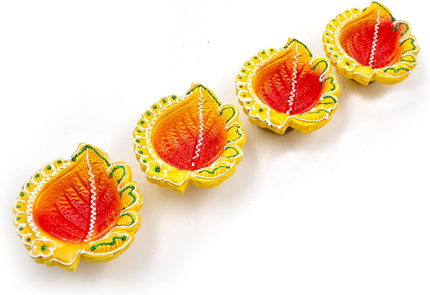 Festival Diya Set for Decoration | Handmade Clay Diya for Diwali Gift/Decorations/Natural Earthen Oil Lamp/Traditional Diyas for Pooja Multicolour (Set of 4 Pcs) (Flower Red & Yellow Diya)