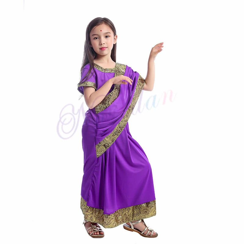 KIDS Indian Bollywood Girls India Saree Kaftan Sari Dress Clothing Indian Sari Halloween Costumes