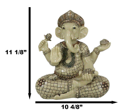 11" Hindu Ganesha Statue in Meditation with Bowl, Conch, and Lotus