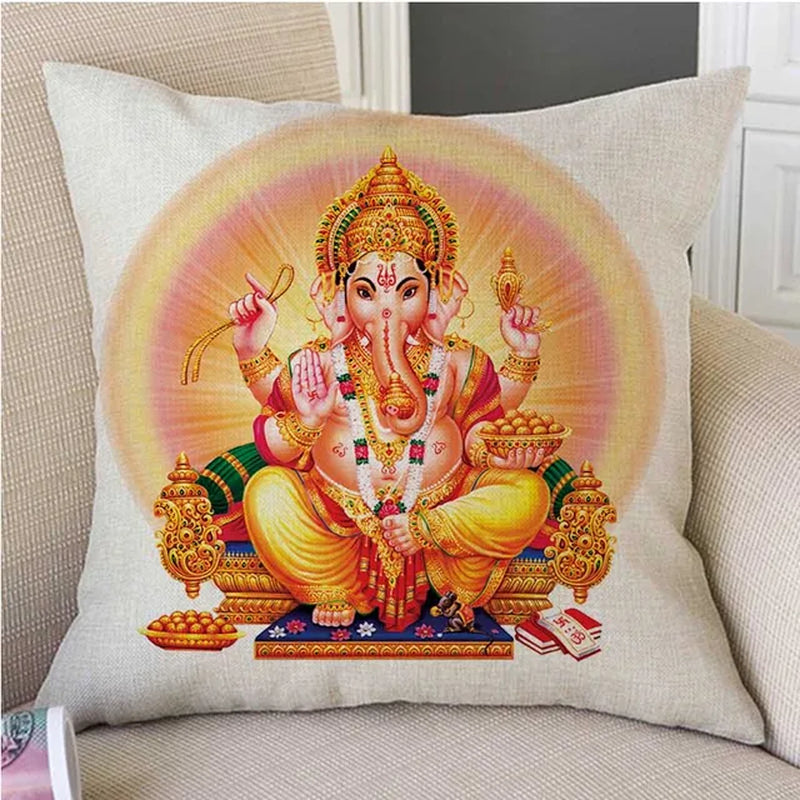 India Hanuman Ganesha Buddhism Art Home Decorative Pillow Case Cotton Linen Buddhist Worship Car Pillow Sofa Chair Cushion Cover