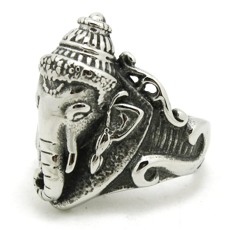 Cool Biker Ring Fashion Elephant Ring India Ganesha Ring Top Quality 316L Stainless Steel