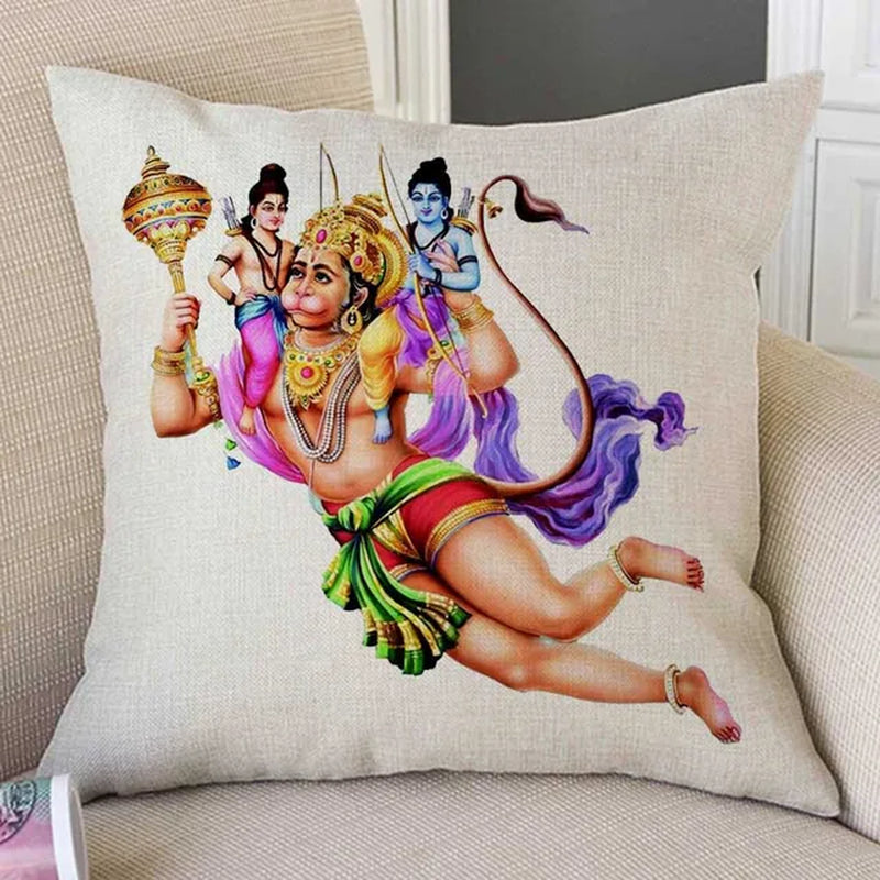 India Hanuman Ganesha Buddhism Art Home Decorative Pillow Case Cotton Linen Buddhist Worship Car Pillow Sofa Chair Cushion Cover