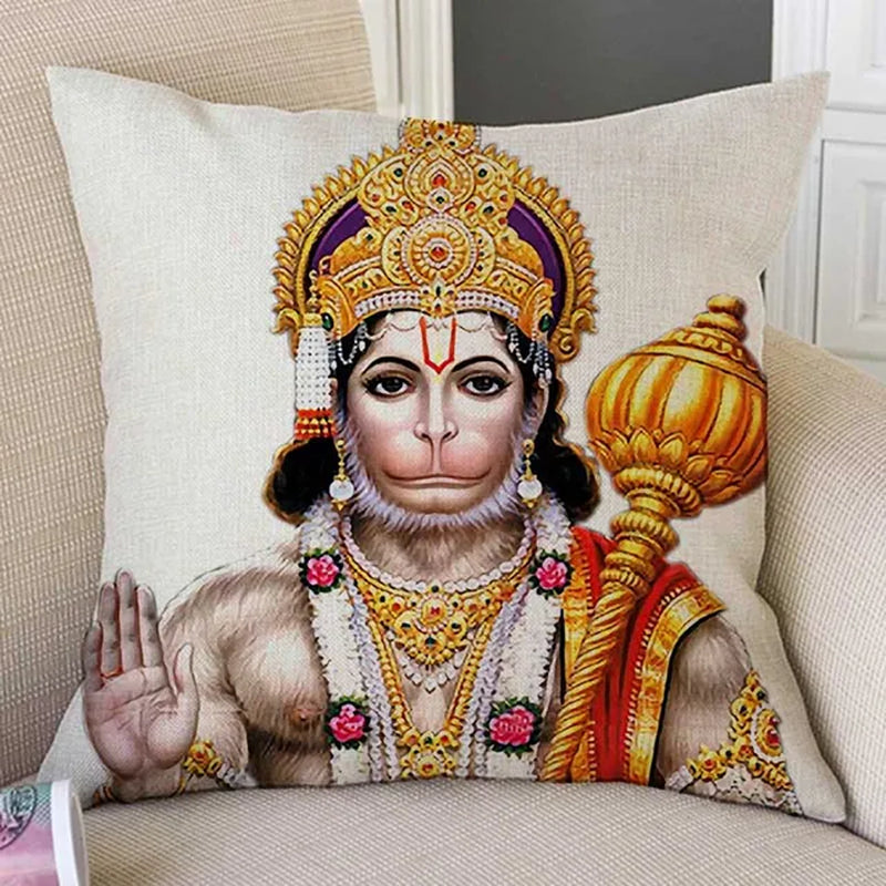 India Hanuman Ganesha Buddhism Art Home Decorative Pillow Case Cotton Linen Buddhist Worship Car Pillow Sofa Chair Cushion Cover